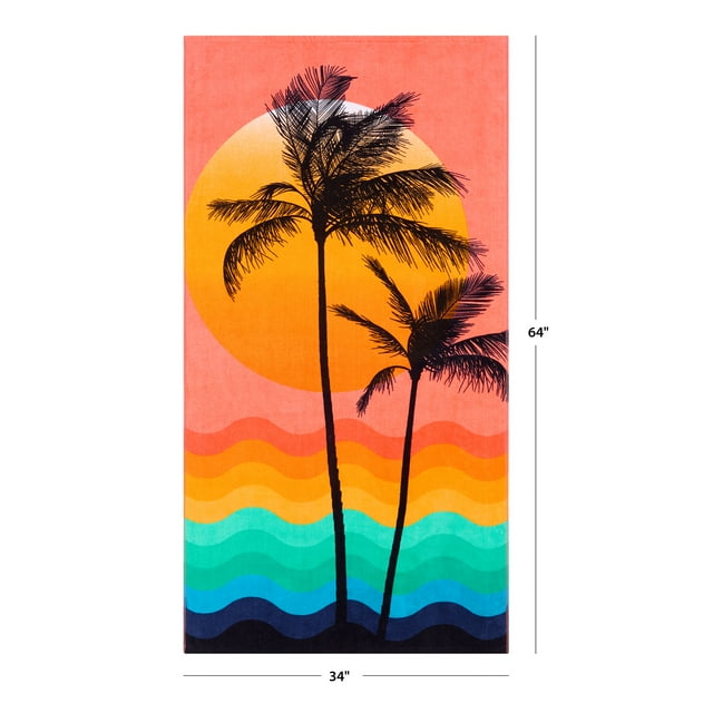 Cotton Blend Palm Print Beach Towel -34 Cotton Blend Palm Print Beach Towel -34
